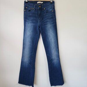 Tory Burch Women’s Size 24 Cropped Kick Flare Jeans Raw Hem Blue Denim